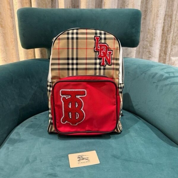 Burberry Nylon Check TB Logo Rucksack Unisex Backpack Rare Plaid With Dust Bag B8890 Black