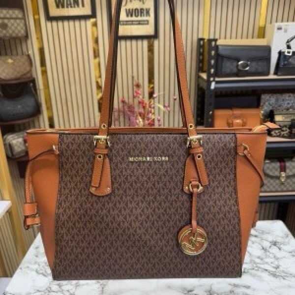 Michael Kore Voyager Leather Satchel Shoulder Bag With Dust Bag (19028_Coffee_Brown)(LB)