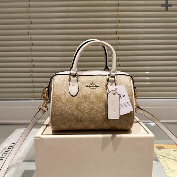 Coach Rowan satchel signature canvas goldkhaki saddle f83607 crossbody bag with dust cover(BH)